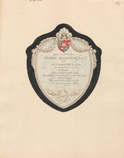 Memorial to George and Elizabeth MacKenzie from Kensington Church by Daniel Lysons