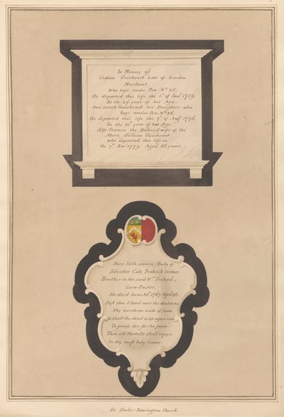 Memorial to Gideon and Frances Guichenet and their Daughter Sarah also to Silvester Cote by Daniel Lysons