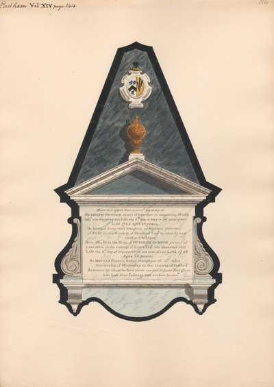 Memorial to Heigham Bendish and Heigham Bendish Junior from East Ham Church by Daniel Lysons