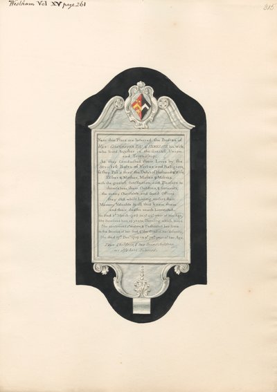 Memorial to Henry and Penelope Colchester, and Four Children and Two Grandchildren, from West Ham Church by Daniel Lysons