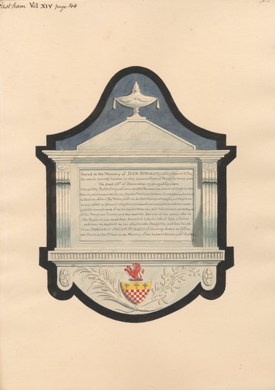 Memorial to Inyr Burgess, from East Ham Church by Daniel Lysons