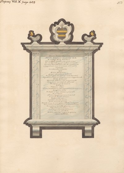 Memorial to Jacob Augustus Blondel from Stepney Church by Daniel Lysons