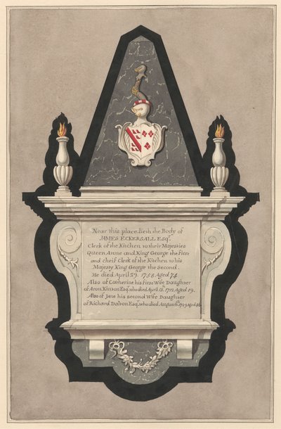 Memorial to James Eckersall and His Wife Catherine and His Second Wife Jane from Drayton Church by Daniel Lysons