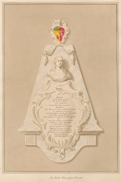 Memorial to William and Ann Frohock from Stoke Newington Church by Daniel Lysons