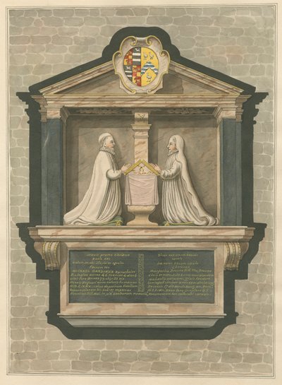 Memorial to Michael Gardiner and Margarita Browne from Greenford Church by Daniel Lysons