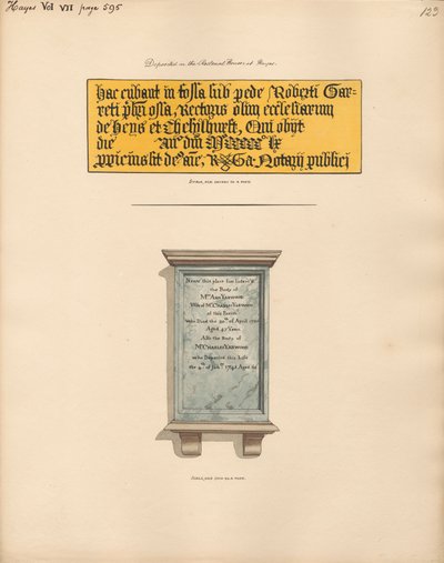 Memorial to Mr. Charles and Mrs. Anne Yarwood from Hayes Church by Daniel Lysons
