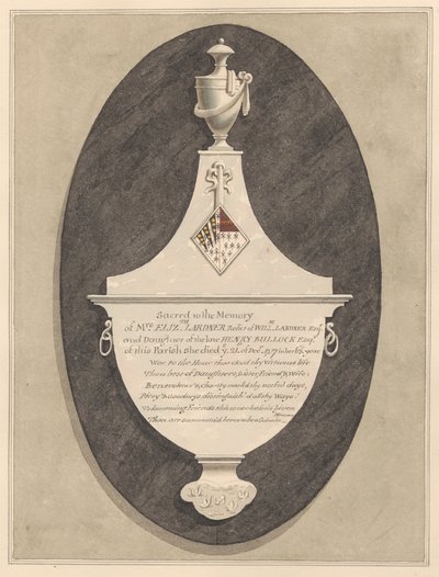 Memorial to Mrs. Elizabeth Lardner, from Stanwell Church by Daniel Lysons
