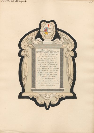Memorial to Mrs. Trevelyan from Heston Church by Daniel Lysons