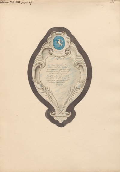 Memorial to Nathaniel Crewe from Feltham Church by Daniel Lysons