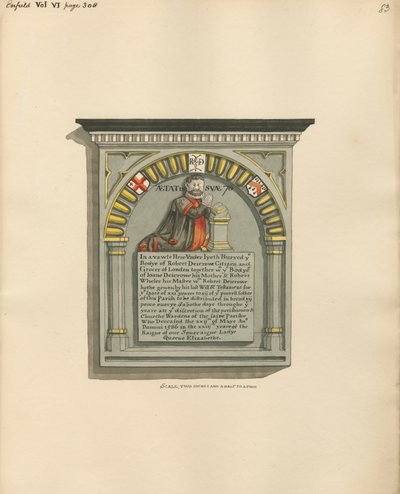Memorial to Robert Diecrowe and Joan Diecrowe His Mother and Robert Wheter His Master from Enfield by Daniel Lysons