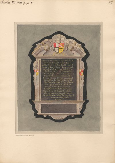 Memorial to Sir William Herbert from Hendon Church by Daniel Lysons