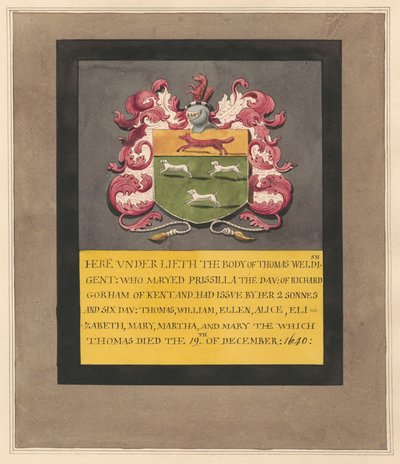 Memorial to Thomas Weldish from Bedfont Church by Daniel Lysons
