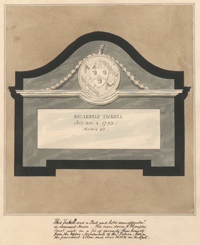 Memorial to a Poet, Richard Tickell from Hampton Church by Daniel Lysons