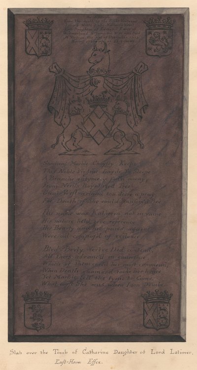 Slab over Tomb of Catherine Daughter of Lord Latimer from East Ham Church by Daniel Lysons