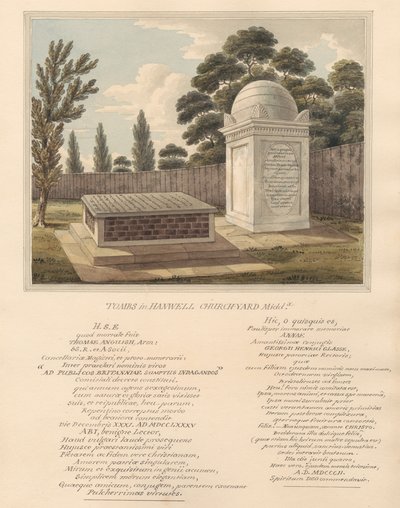 Tombs of Thomas Anguish and Anna Glasse from Hanwell Churchyard by Daniel Lysons