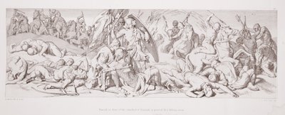 Harold, in front of the Standard of England, is pierced by a falling arrow, from 