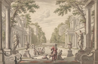 View of a Palace Garden with a Central Pond Surrounded by Classical Architecture by Daniel Marot