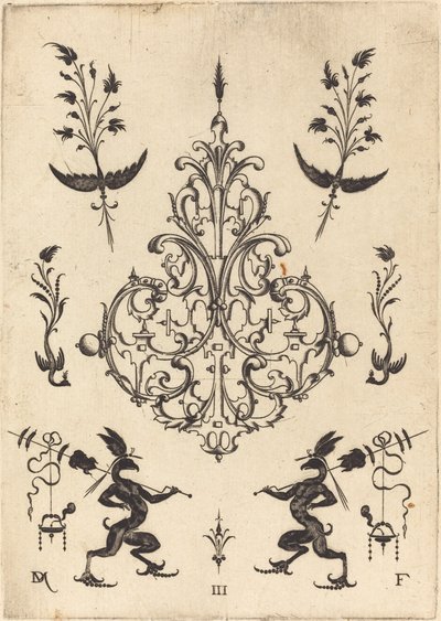 Brooch with Sprigs at Top and Griffins with Trophies at Bottom by Daniel Mignot