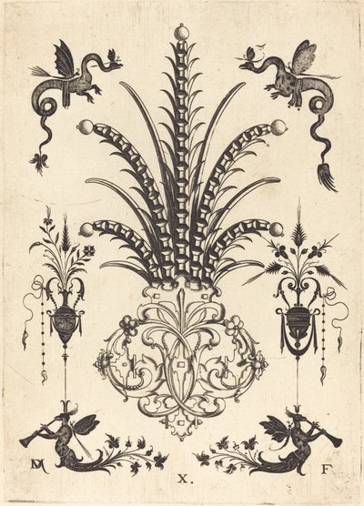 Brooch with Table-Stones, Dragons at Top, and Winged Monsters Blowing Horns at Bottom by Daniel Mignot
