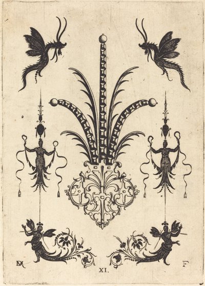 Brooch with Table-Stones, Winged Animals at Top, and Winged Human Beings at Bottom by Daniel Mignot