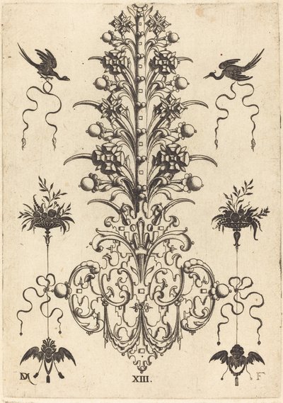 Hyacinth-Shaped Brooch with Birds at Top and Devil