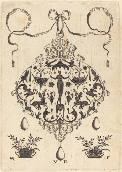Large Pendant, Flora Standing, Holding a Fruit Garland by Daniel Mignot