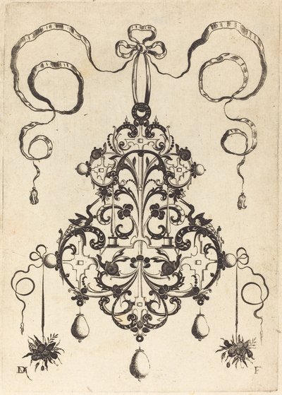 Large Pendant, Lower Left and Right Two Bunches of Grass and Fruit by Daniel Mignot