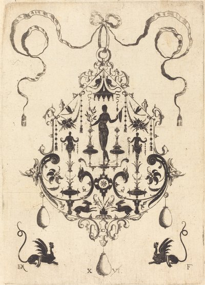 Large Pendant, Victory Flanked by Two Herms at Centre by Daniel Mignot