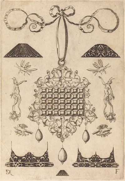 Large Pendant with Square with 35 Flat Stones by Daniel Mignot