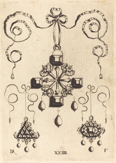 Pendant with Double Cross at Centre, Surrounded by Four Large Table-Stones by Daniel Mignot
