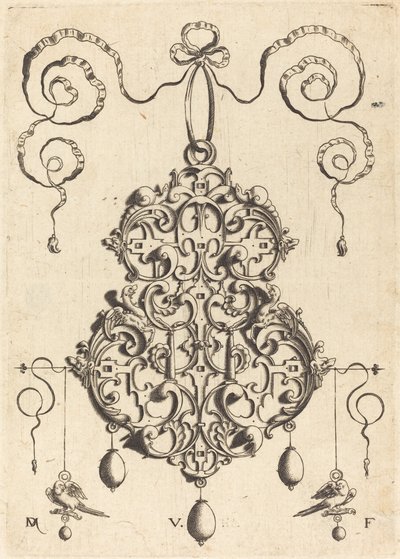 Strapwork Pendant with Two Birds as Earrings at Left and Right by Daniel Mignot