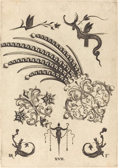 Two Brooches with Dragon and Insects at Top and Human Beings with Snake-like Tails at Bottom by Daniel Mignot