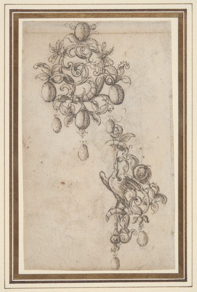 Two Designs for Brooches with Pearl Drops (recto); Design for a Brooch (verso) by Daniel Mignot