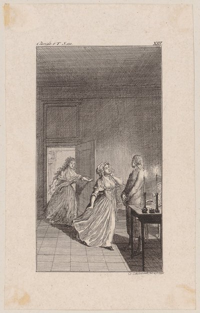 Clarisse is Held Back by Lovelace under Pretexts in the House of Sinclaire and Discovers the Betrayal by Daniel Nikolaus Chodowiecki