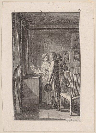 Lady Gifts Her Travel Companion with Her Self-Drawn Portrait at Farewell by Daniel Nikolaus Chodowiecki