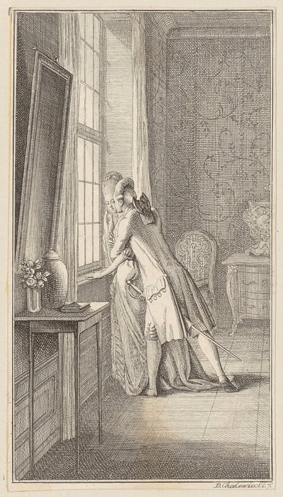 Ferdiner Embraces Elise at the Window by Daniel Nikolaus Chodowiecki