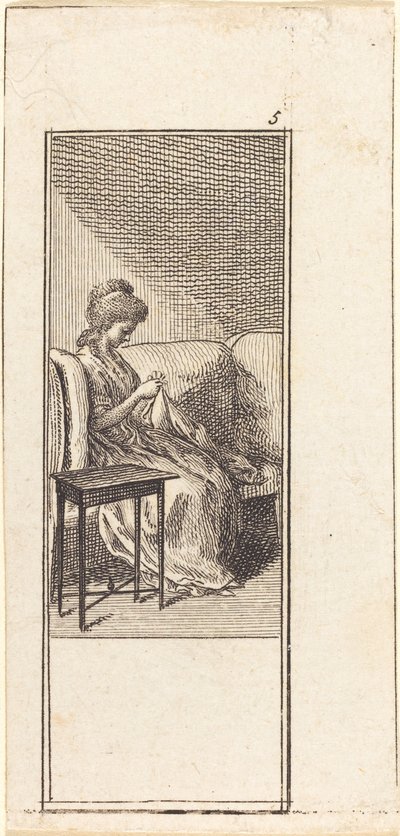 Girl Seated, Sewing by Daniel Nikolaus Chodowiecki