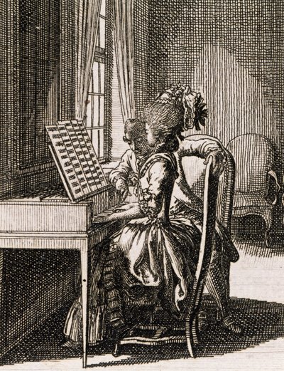 Music, Woman Playing the Spinet, by Daniel Niklaus Chodowiecki, from Occupations des dames, Germany, Poland by Daniel Nikolaus Chodowiecki