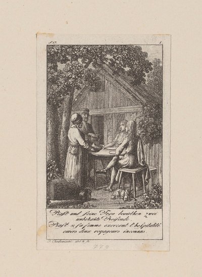 Piast and His Wife Entertain Two Unknown Travelers by Daniel Nikolaus Chodowiecki