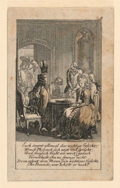 Pomposity, Illustration for "Königl: Grosbrit [anische] Genealogischer Kalender auf das 1780 Jahr Lauenberg bey J.G. Berenberg" by Daniel Nikolaus Chodowiecki