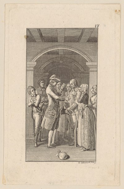 Siegfried von Lindenberg Performs Minna von Barnhelm in His Cow Stall Due to Lack of a Suitable Stage by Daniel Nikolaus Chodowiecki