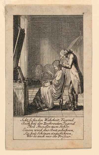 The Hair-Do, Illustration for "Königl: Grosbrit Genealogischer Kalender auf das 1780 Jahr Lauenberg bey J.G. Berenberg" by Daniel Nikolaus Chodowiecki