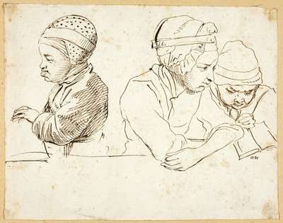 Three Children (recto); Sketches of Head, Eyes, Lips, and Flowers (verso) by Daniel Nikolaus Chodowiecki