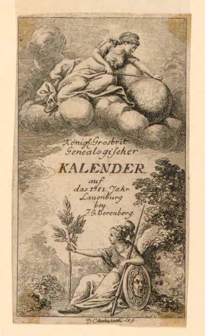 Title Page for "Königl: Grosbrit [anische] Genealogischer Kalender auf das 1781 Jahr Lauenberg bey J.G. Berenberg" by Daniel Nikolaus Chodowiecki