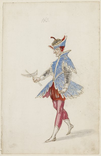 Male Figure in a Blue and Red Costume from the Ballet des Quatre Saisons de l