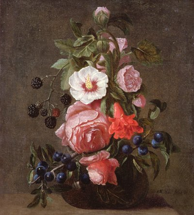 A Still Life of Mixed Flowers and Berries in a Glass Vase by Daniel Seghers