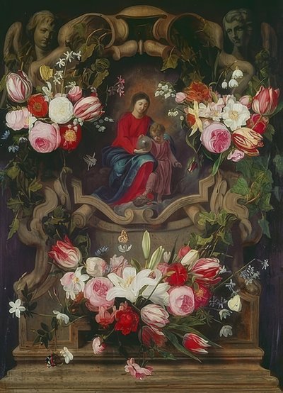 Wreath of Flowers with Madonna and Child by Daniel Seghers
