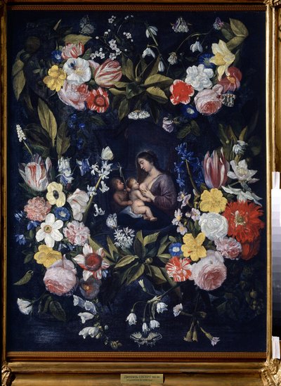 Floral Wreath with Madonna and Child by Daniel Seghers