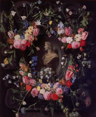 Garland of Flowers Surrounding a Marble Bust of Archduke Leopold Guglielmo by Daniel Seghers