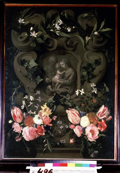 Madonna and Child, Saint Elisabeth and John the Baptist as Child in a Floral Garland by Daniel Seghers